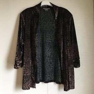 Vintage TanJay Velvet Burnout Open Cardigan XL Mod Shoulder Pads Black